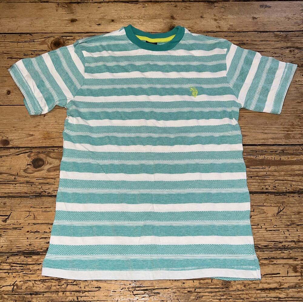 Ralph Lauren Polo Youth Size 10/12 T-Shirt 100% Cotton Blue Stripes Embroidered